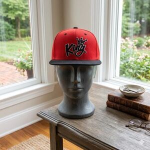 Men's Red King Crown Snapback Hat Flat Brim Adjustable Baseball Cap Fashion